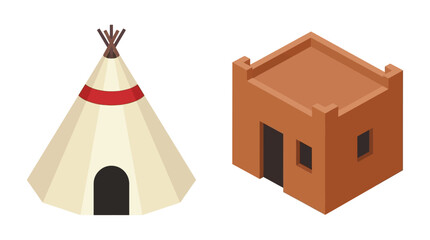 Tipi And Adobe House Isometric Vector Illustration On White Background © MD REZAUL KARIM