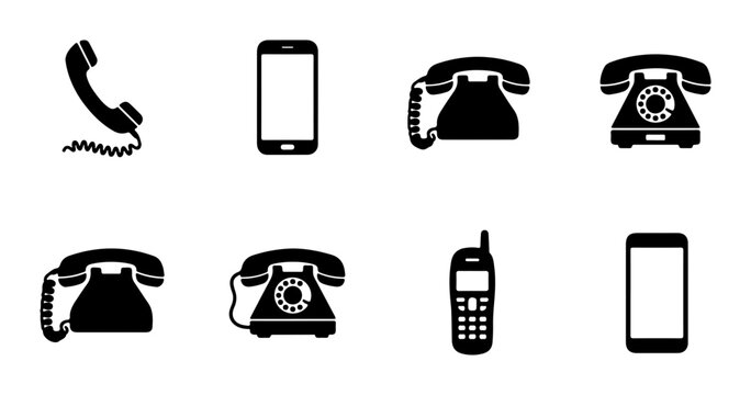 Vintage Rotary Phones and Modern Smartphones, Communication Icons