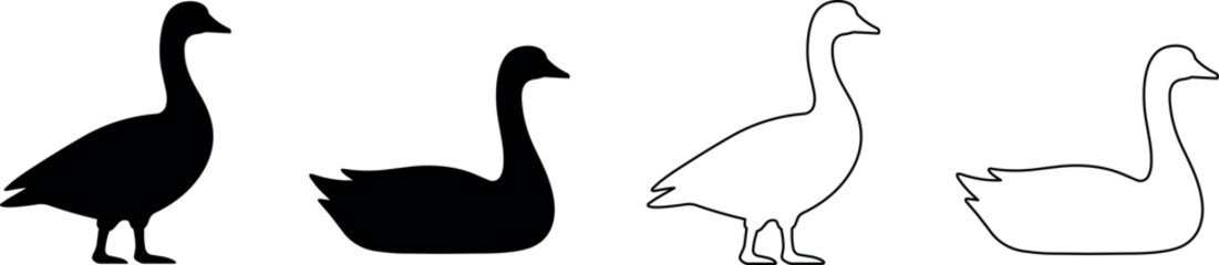 Set of goose silhouettes and outlines for design and illustration © Santiago