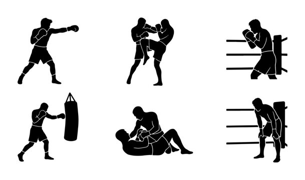 Martial Arts Silhouettes, Combat Sports Icons, Boxing and Fighting Graphics