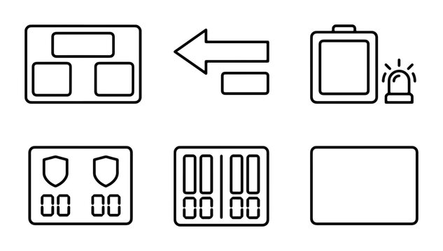Business Process Flow Icons, Data Management Symbols, Security Shields, Alert Notification Icons