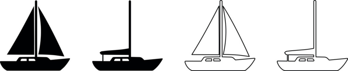Set of sailboat icons, solid and outline styles, for marine and travel themes © Santiago