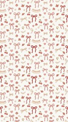 Obraz premium Coquette Bows and Cherries Seamless Pattern