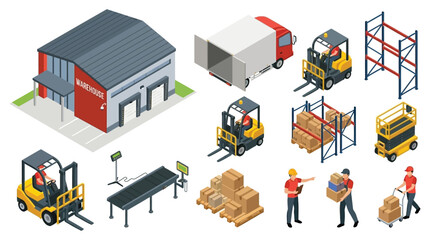 Warehouse Logistics Scene With Forklifts And Cargo Isometric Vector Illustration © MD REZAUL KARIM