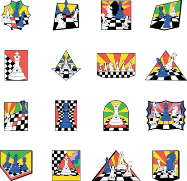 Winning chess moves, linked tactics, powerful pieces, checkmate scenes, defensive layouts, and legal move concepts.
