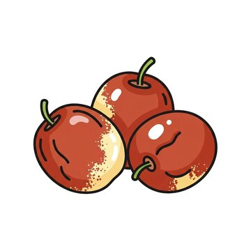 Fresh jujube fruits, chinese dates, red date, ziziphus jujuba, vector illustration, flat design, isolated on white background