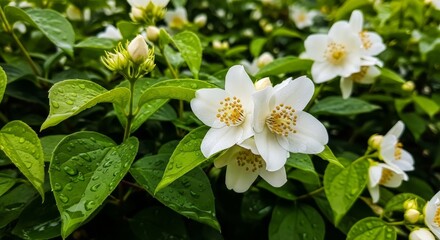Fototapeta premium Fragrant Jasmine Blooms - A Close-Up of Natures Delicate Beauty.
