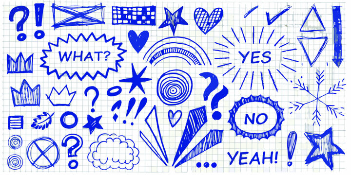 Hand Drawn Doodle Collection Vector Blue Background With Various Shapes