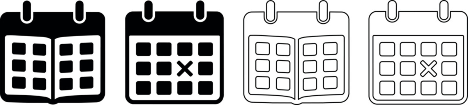 Set of calendar icons showing dates and marked days for planning