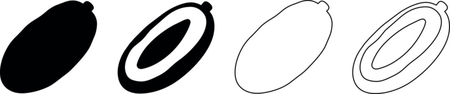 Set of stylized icons representing a whole and halved date fruit