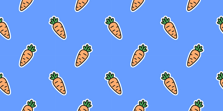 Cute carrot seamless pattern in kawaii style. Fresh vegetable repeating background for textiles, kitchen decor and packaging.