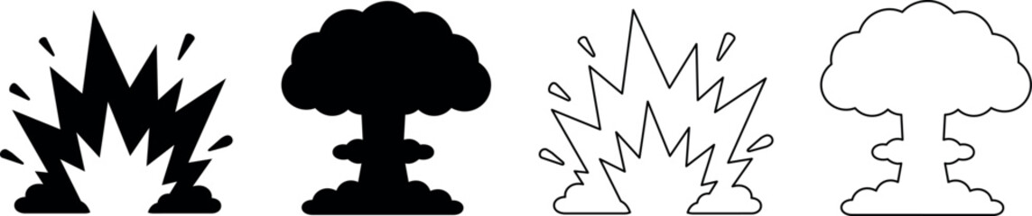 Set of explosion icons, including mushroom cloud and burst effects © Santiago
