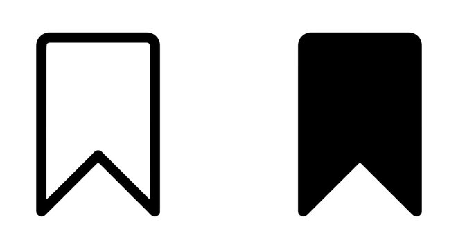 Bookmark Icon Set, Save Button Vector, Flat Design, UI Element, White and Black Symbols