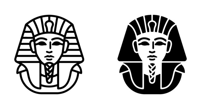 Egyptian Pharaoh Icon Set, Ancient King Symbols, Cairo History Graphics, Black and White Vector Art