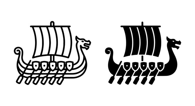 Viking Ship Icons, Nordic Longboat Vector Art, Scandinavian Dragon Boat Symbols, Historical Maritime Illustration