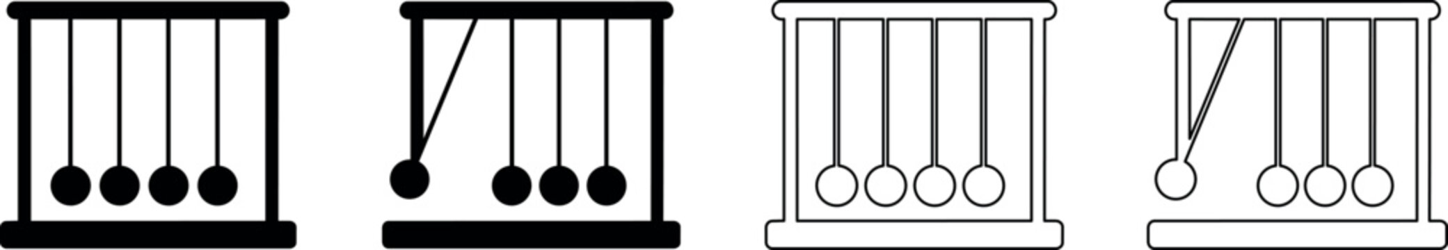 Newton's cradle icons showing different states of motion and design