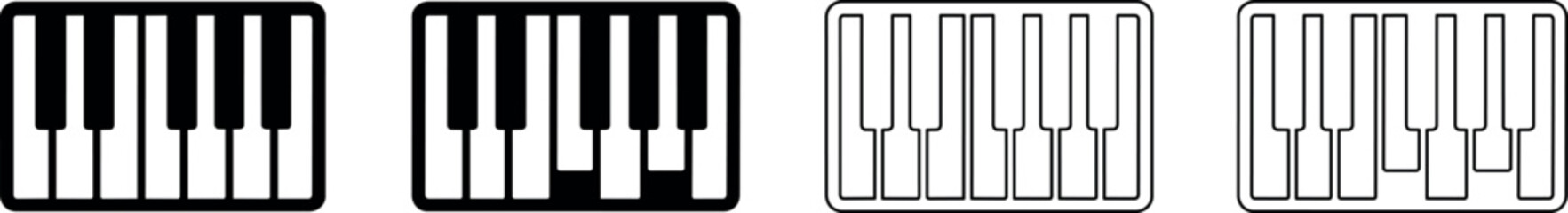 Set of piano keyboard icons in black and white outline styles © Santiago