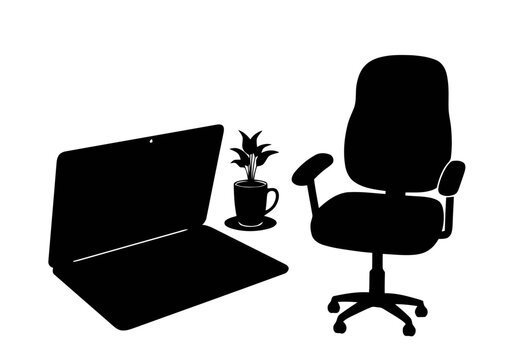 Office Chair and Laptop Computer Setup.