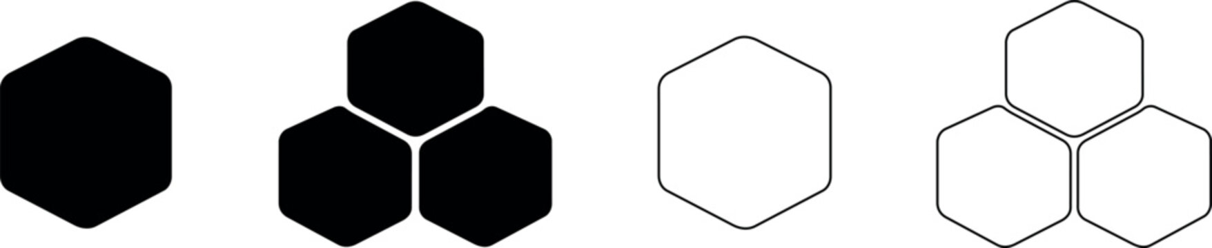 Set of honeycomb and hexagon icons in solid and outline styles