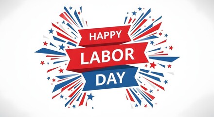 Fototapeta premium Happy labor day celebration design with red and blue fireworks background