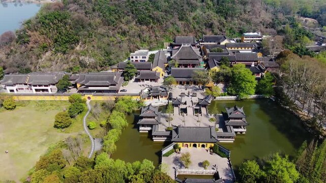 Aerial view of Dinghui Temple in Jiaoshan Scenic Area Zhenjiang Jiangsu China