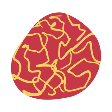 Abstract illustration of wavy yellow lines on a red egg shape