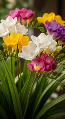 Fototapeta premium Colorful Freesia Flowers in Bloom - A Vibrant Floral Display.
