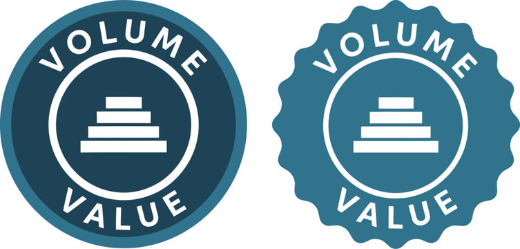 Volume Value Badge Icons with Stack Symbol on Blue Circular Background