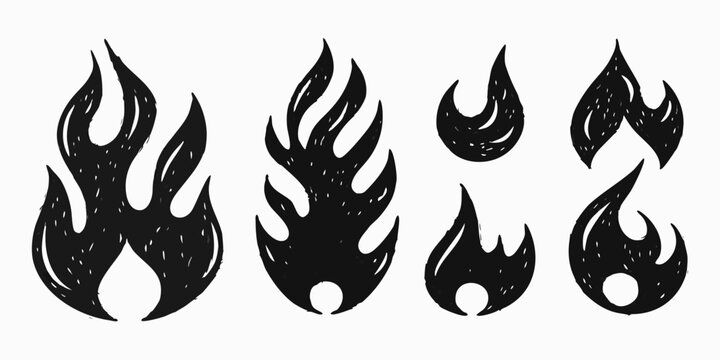 Stylized Fire Flame Silhouettes On White Background
