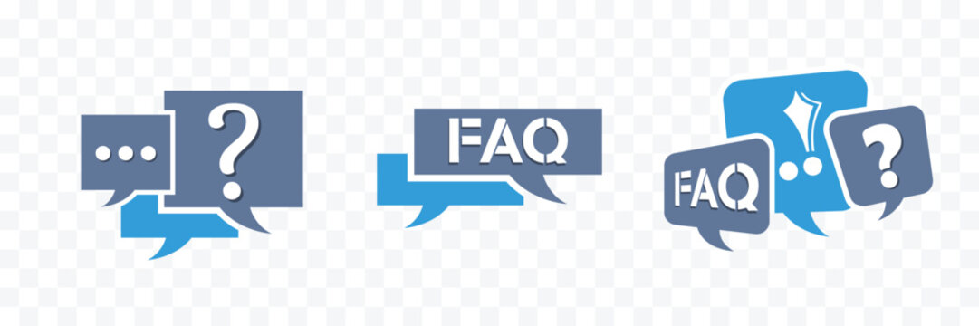 FAQ colorful typography icon set.Speech bubble symbol.Question mark chat support buttons for website,Communication sign business concept.vector illustration.