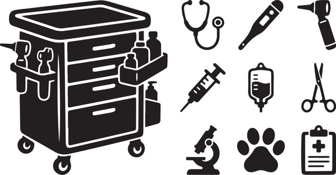 Veterinary Medical Equipment and Tools Illustration Set