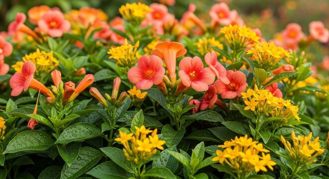 Vibrant floral display - Pentas and Ixora flowers in full bloom.