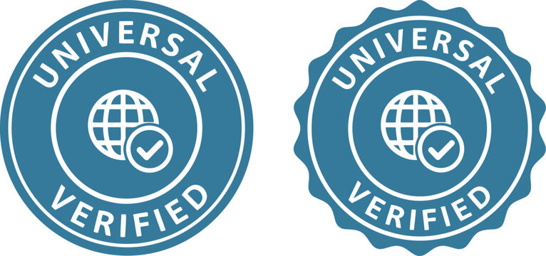 Universal Verified Badge Icons with Globe and Check Mark