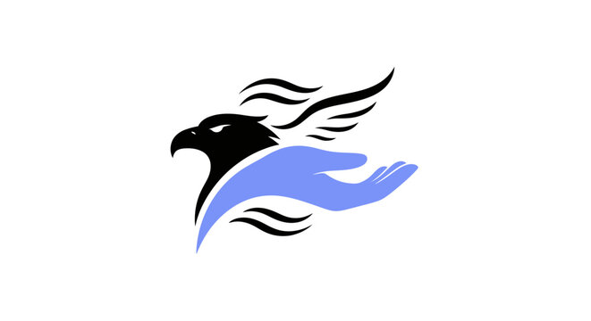 Abstract eagle design with black head and stylized blue wings