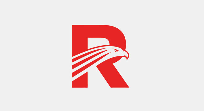 Red stylized letter 'R' with an eagle head and swooping lines