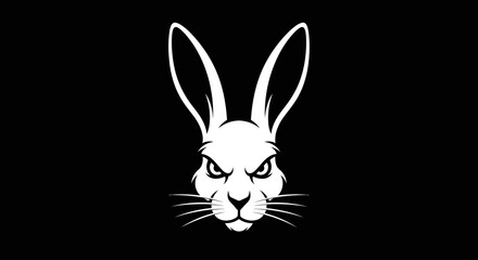 Fototapeta premium White stylized rabbit face with intense eyes, long ears, and detailed whiskers