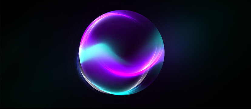 Glowing orb dominates dark background. Vibrant purple, turquoise hues blend seamlessly. Smooth gradients create ethereal effect.