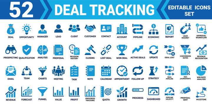 Deal tracking solid icon set collection 52 editable vector illustration mega pack for business