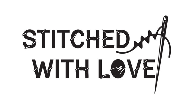 Stitched With Love Text Emblem with Sewing Needle Icon