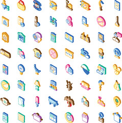 Obraz premium Set of diverse 3d isometric icons illustrating a wide range of business, technology, lifestyle, and object concepts, providing comprehensive visual elements for digital design