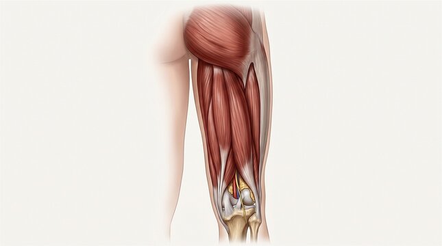 Detailed illustration of posterior human thigh muscles and anatomy