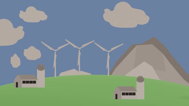  the ranch and wind farm illustration with blue sky