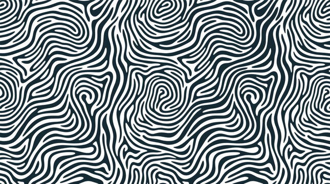Seamless pattern with abstract swirling lines and organic flowing patterns in dark blue and white for textile or wallpaper surface texture