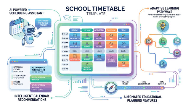Innovative AI powered school timetable template with adaptive learning pathways and educational planning features.