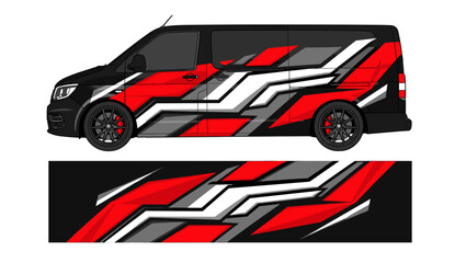 Obraz premium Red and white angular racing van wrap template