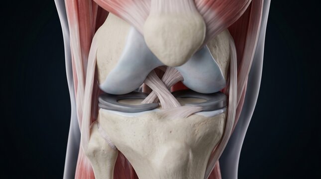 Knee Joint Anatomy 3D Medical Illustration Dark Background Orthopedic