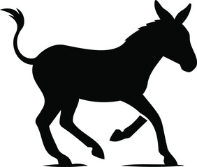Fototapeta premium Silhouette of a galloping donkey in motion on a white background