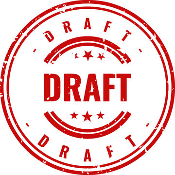 Red draft stamp with stars document review provisional status work in progress