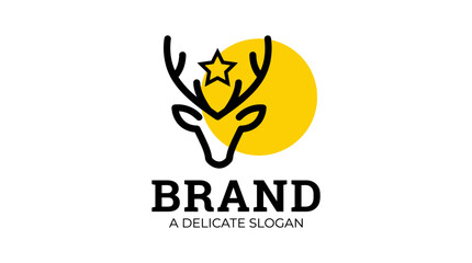 Logo featuring a stylized reindeer head with a star on the antlers, yellow circle background and text © gabriell