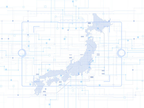 白い背景の日本地図と回路図